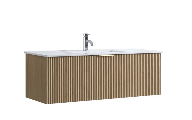 FLUTED OAK WALL HUNG Plywood VANITY 1200MM SINGLE BASIN