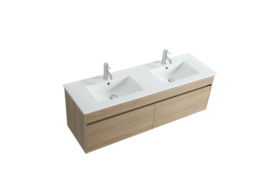 DNW Wall Hung Plywood VANITY Light Oak 1500MM DOUBLE BASIN