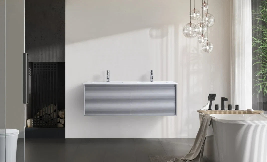 MATT GREY WALL HUNG Plywood VANITY 1200MM DOUBLE BASIN