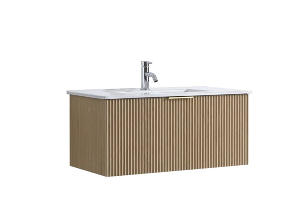 FLUTED OAK WALL HUNG Plywood VANITY 900MM