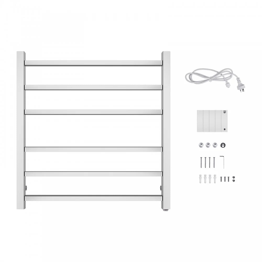 6 BAR SQUARE HEATED TOWEL RAIL - CHROME 674H*620W*120D