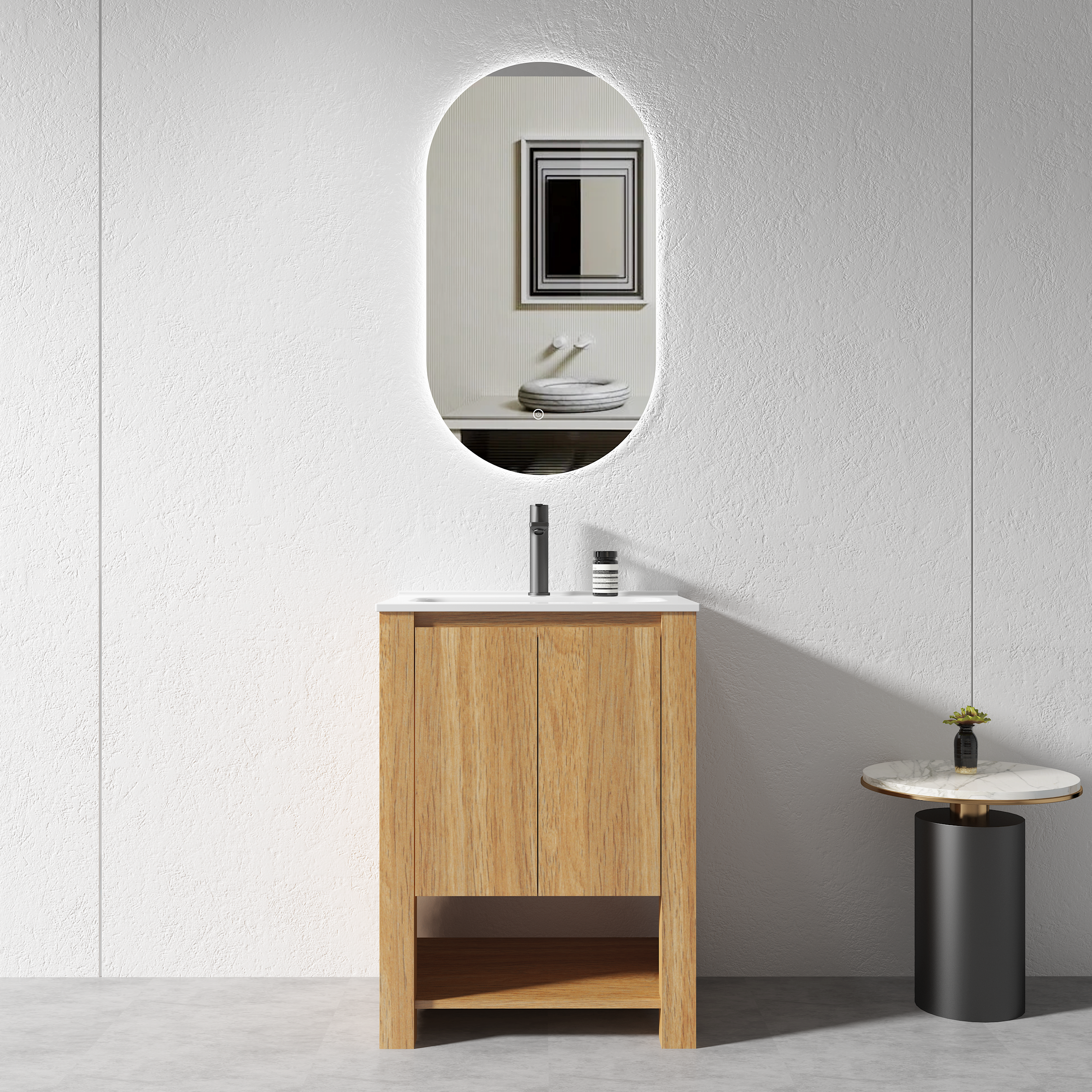 Vanity - 600mm Light Oak Plywood Floor Standing Vanity Unit