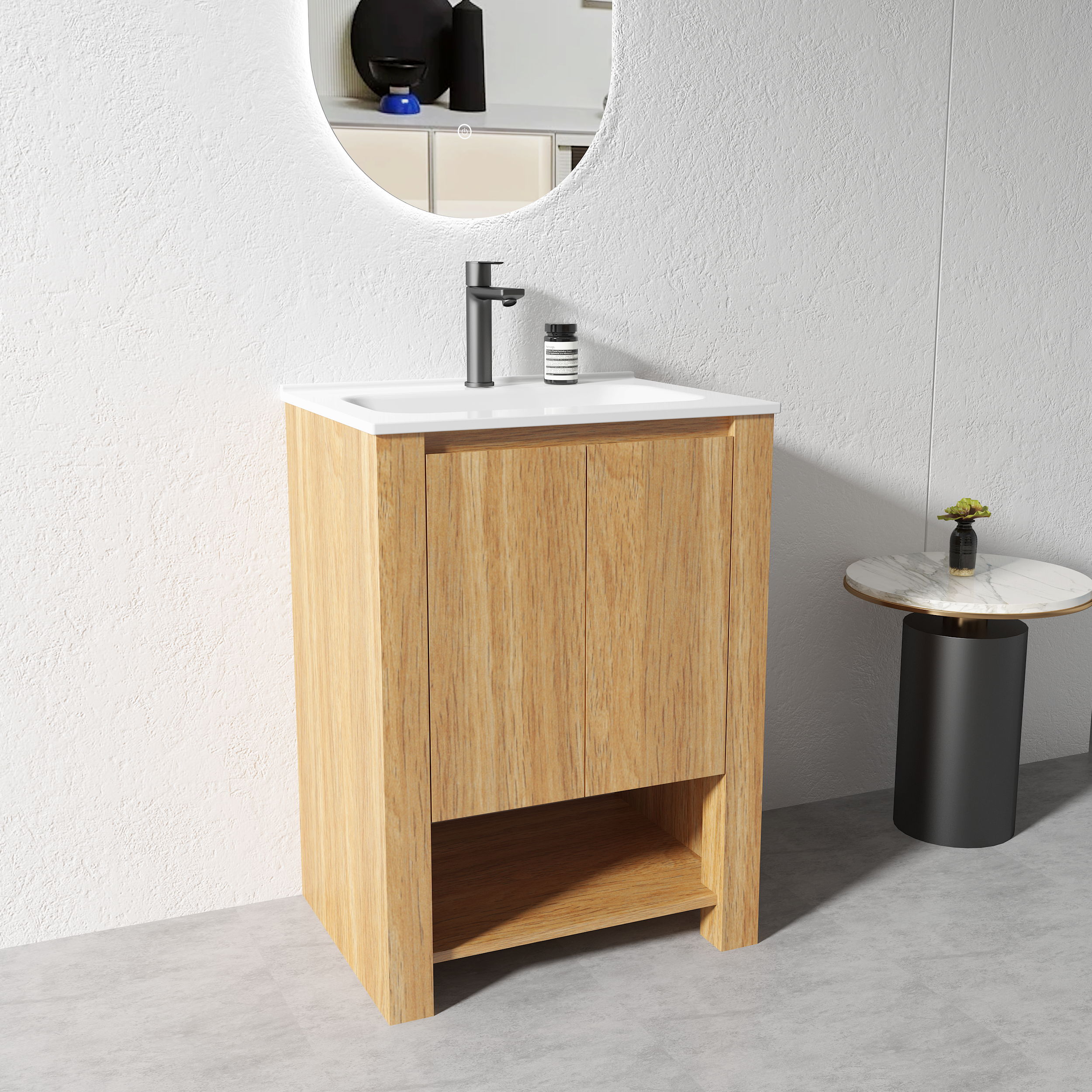 Vanity - 600mm Light Oak Plywood Floor Standing Vanity Unit