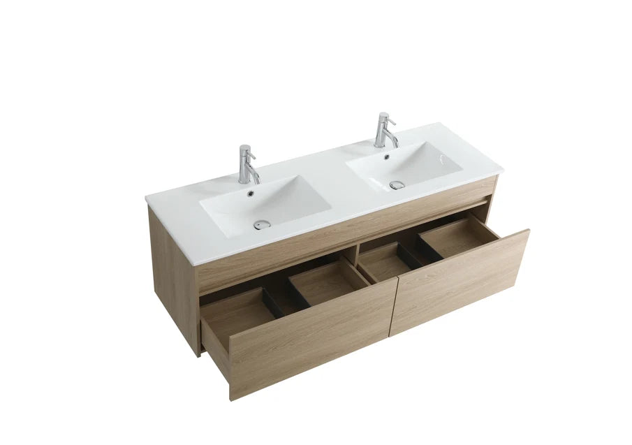 DNW Wall Hung Plywood VANITY Light Oak 1500MM DOUBLE BASIN