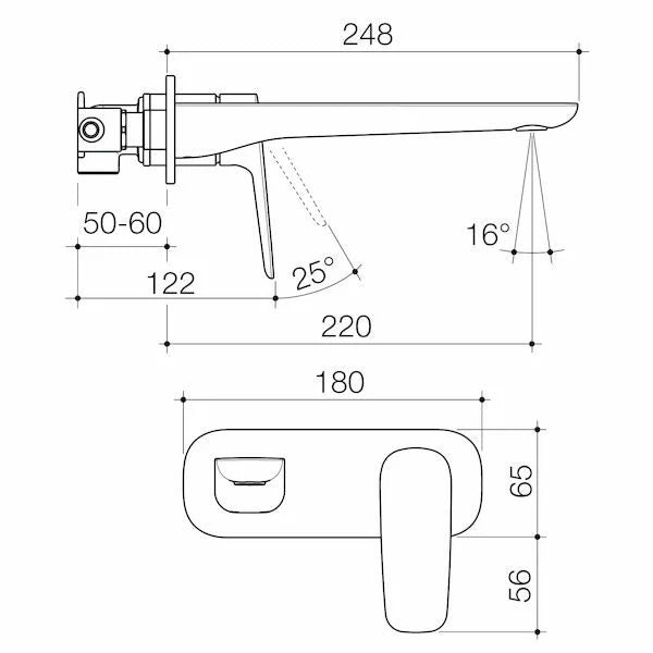 Caroma Contura® II Wall Basin/Bath Mixer 220mm