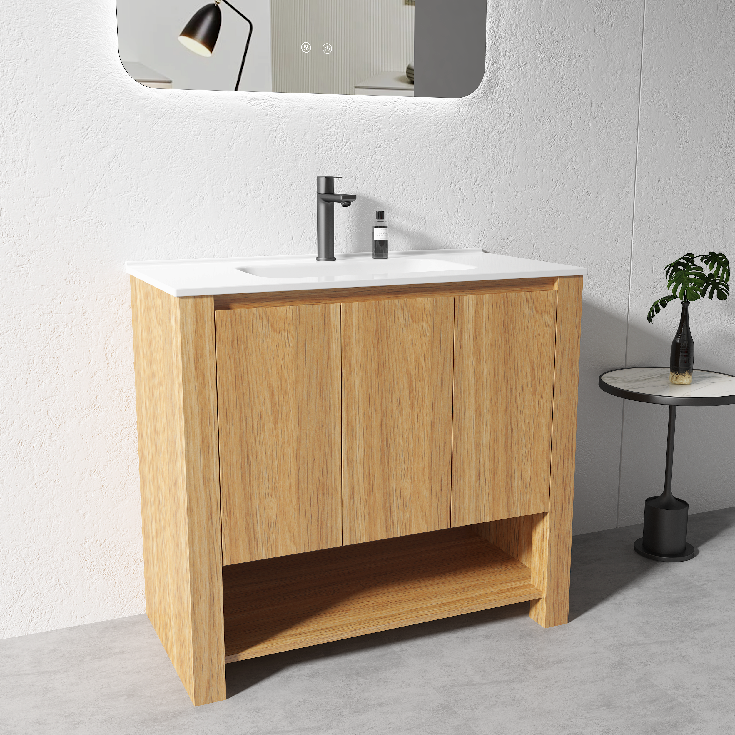 Vanity - 900mm Light Oak Plywood Floor Standing Vanity Unit