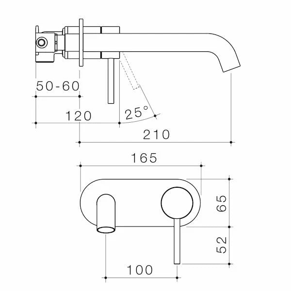 Caroma Liano II 210mm Wall Basin / Bath Mixer - Rounded Cover Plate - Sales Kit - LF