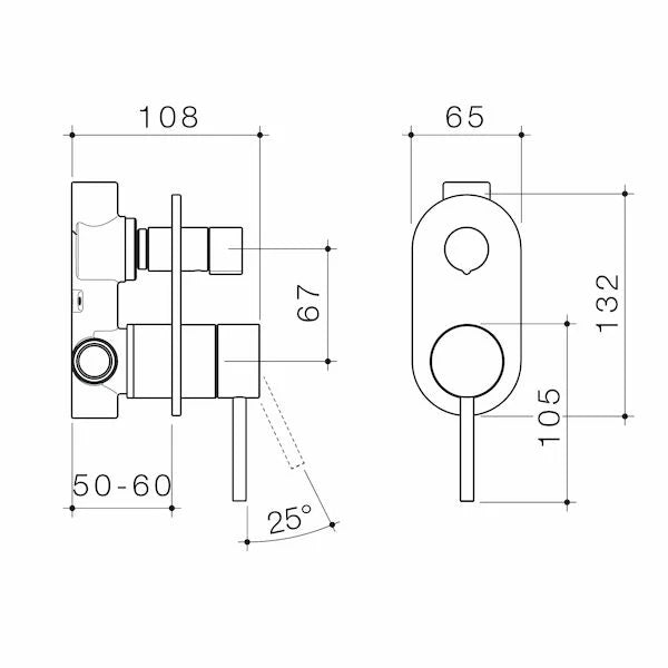 Caroma Liano II Bath / Shower Mixer With Diverter - Rounded Cover Plate - Sales Kit