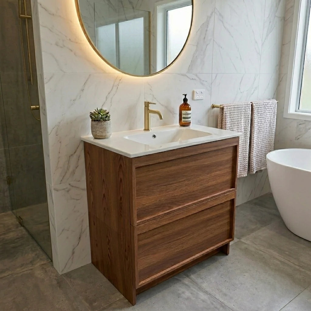 ASPEN 900MM SINGLE BASIN FLOOR STANDING VANITY| WALNUT