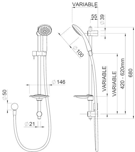Methven Echo 1 Function Slide Shower