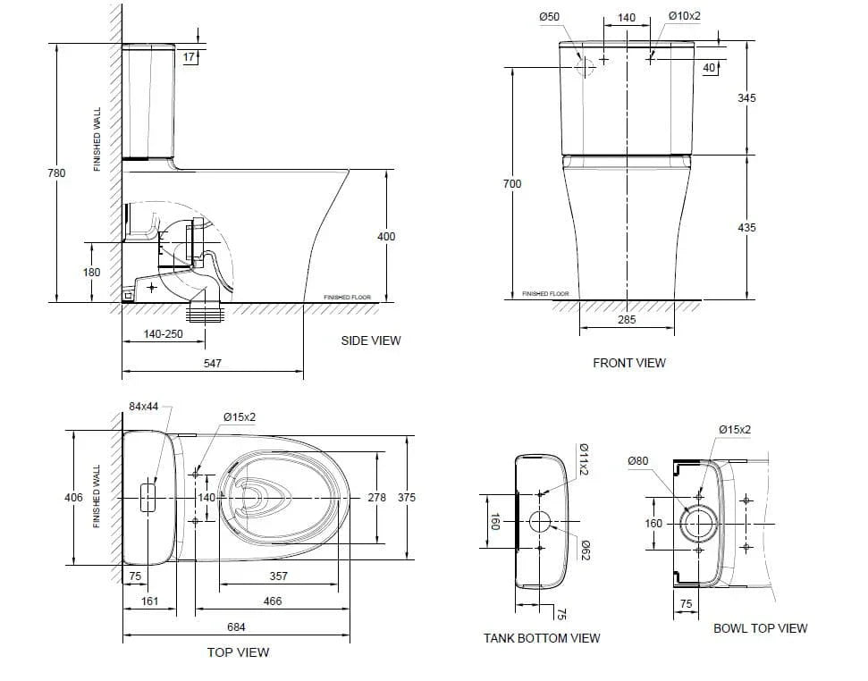 AMERICAN STANDARD SIGNATURE HYGIENE RIM TOILET SUITE TOP/BACK INLET