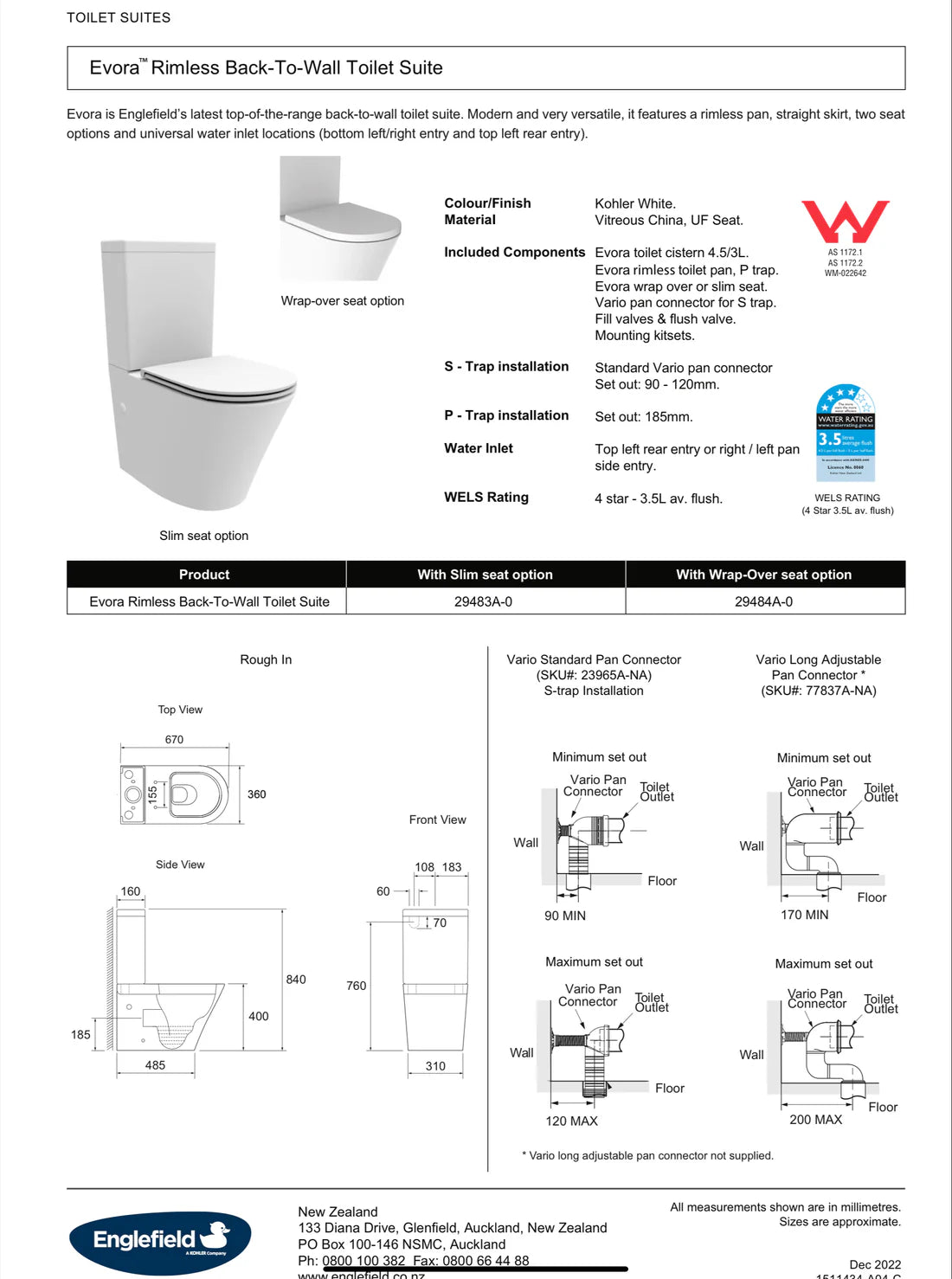 ENGLEFIELD EVORA BACK TO WALL TOILET SUITE WITH LOW PROFILE SEAT