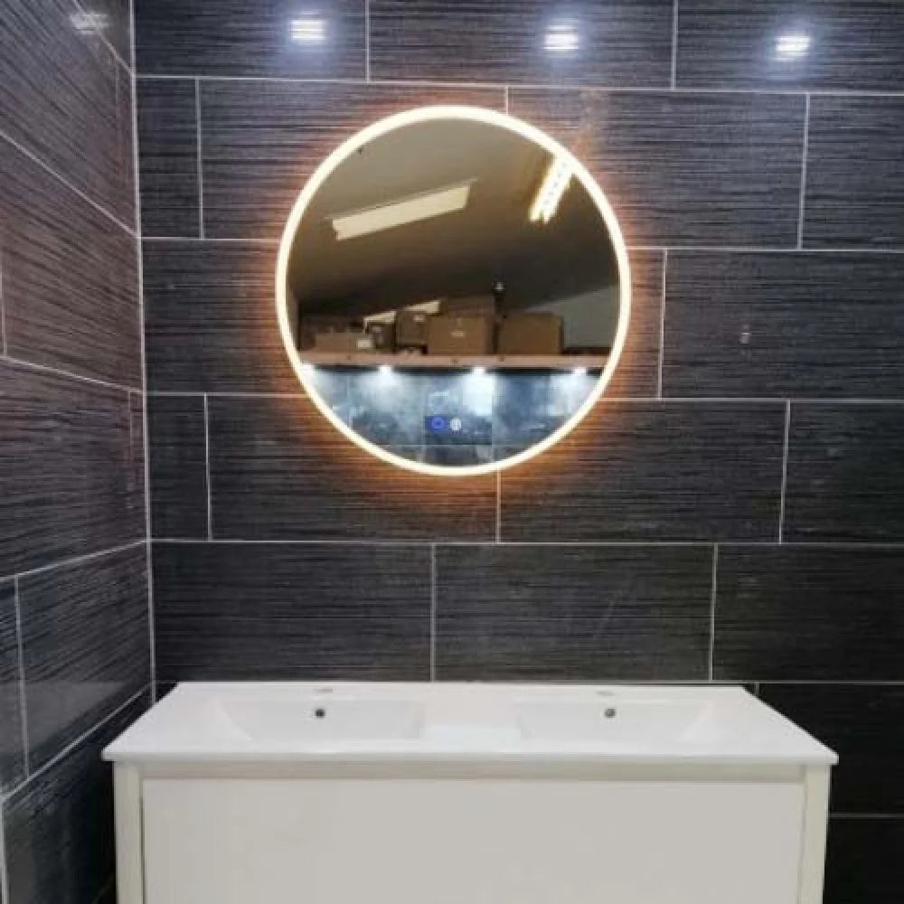600MM ROUND LED MIRROR WITH MOTION SENSOR | DEMISTER | 3 COLOUR LIGHTS | 20MM RIM