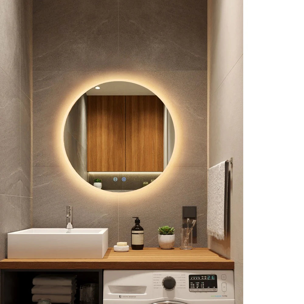 600MM ROUND LED MIRROR WITH MOTION SENSOR | DEMISTER | 3 COLOUR LIGHTS | 20MM RIM