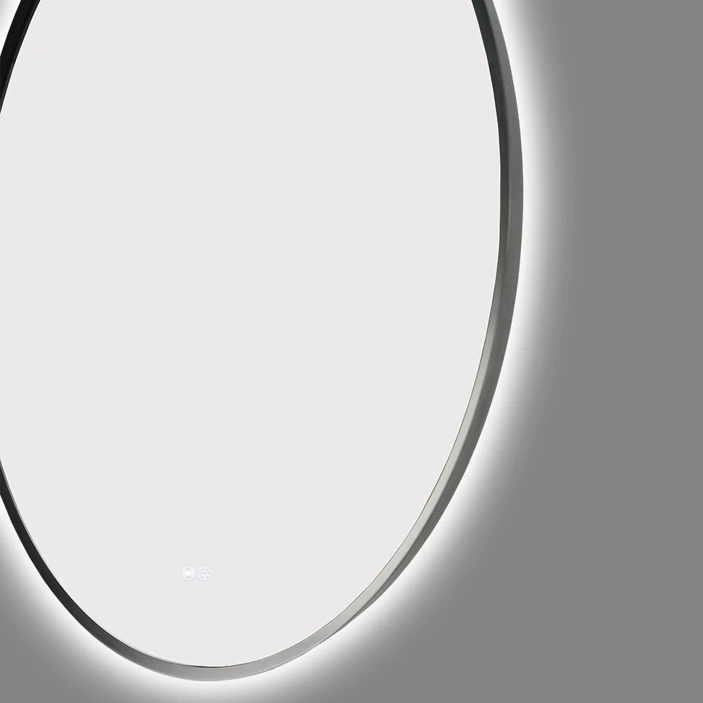 900MM ROUND BACKLIT LED MIRROR WITH GUNMETAL FRAME & MOTION SENSOR | DEFOGGER | 3 COLOURS LIGHTS