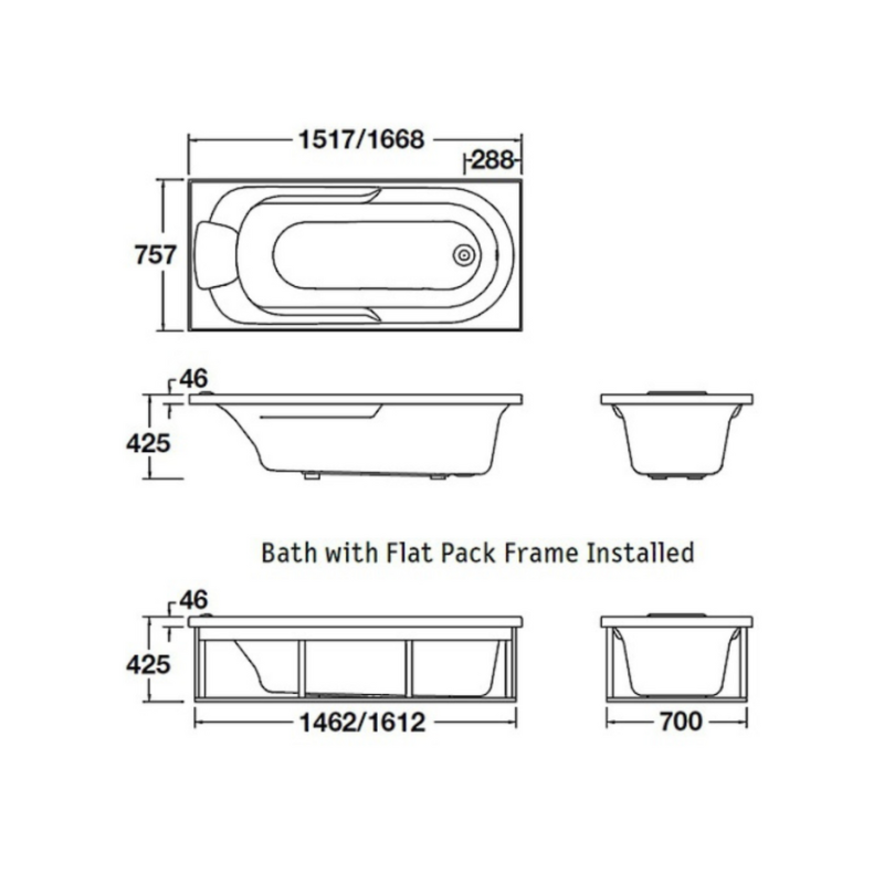 ENGLEFIELD Sorrento II drop in bath tub 1670*760