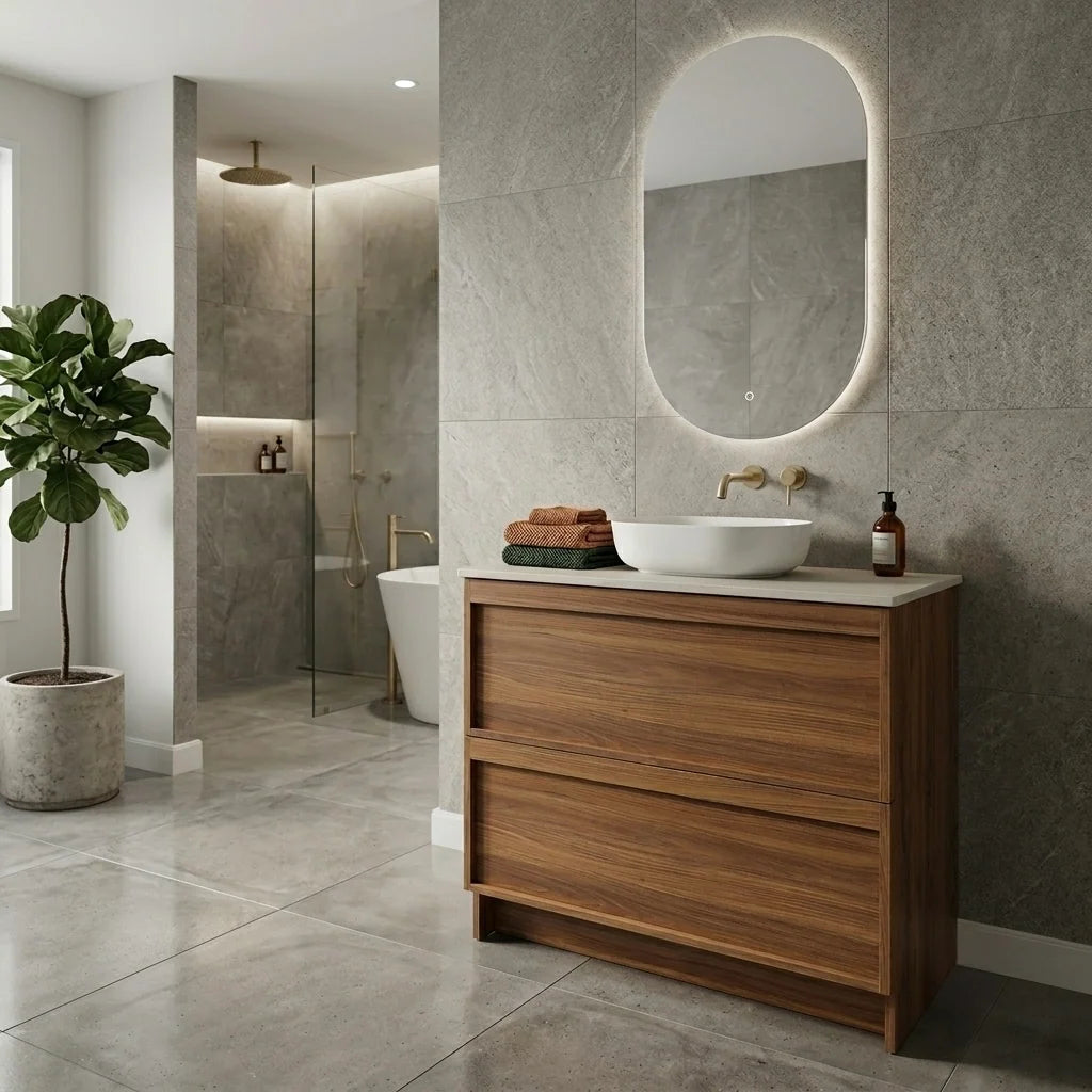 ASPEN 900MM SINGLE BASIN FLOOR STANDING VANITY| WALNUT