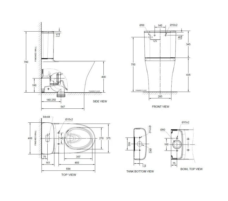 American Standard SIGNATURE BACK TO WALL TOILET SUITE TOP/BACK INLET