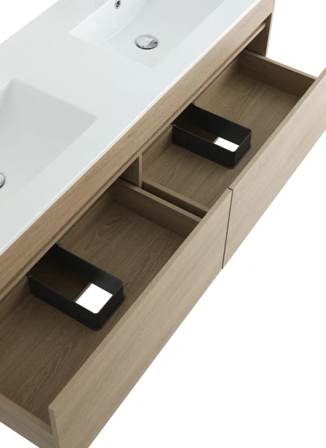 DNW Wall Hung Plywood VANITY Light Oak 1500MM DOUBLE BASIN