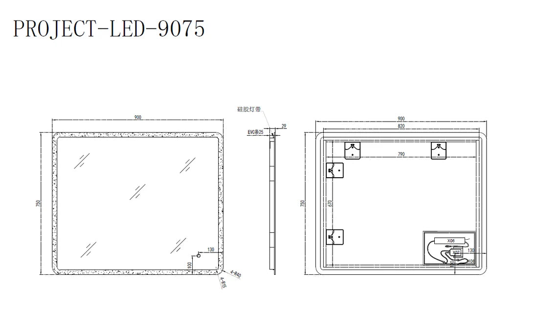 DN-PROJECT FRONT_ILLUMINATED 900MM*750MM Square LED Mirror