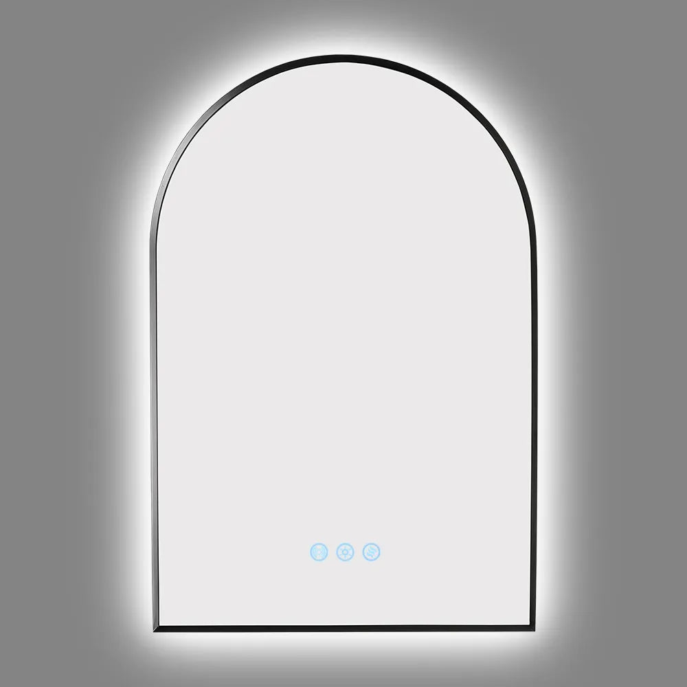 600x900MM GUNMETAL GREY METAL FRAME ARCHED BACKLIT LED MIRROR WITH MOTION SENSOR | DEFOGGER | 3 COLOURS LIGHTS