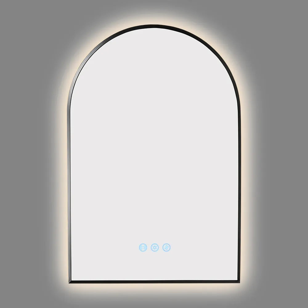 600x900MM GUNMETAL GREY METAL FRAME ARCHED BACKLIT LED MIRROR WITH MOTION SENSOR | DEFOGGER | 3 COLOURS LIGHTS
