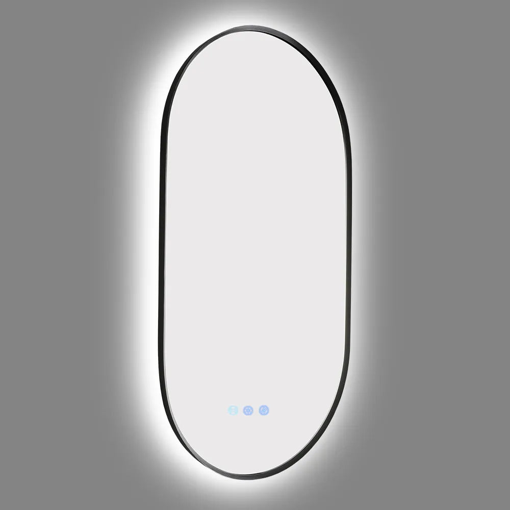 900x500MM GUNMETAL GREY FRAME OVAL BACKLIT LED MIRROR WITH MOTION SENSOR | DEFOGGER | 3 COLOURS LIGHTS