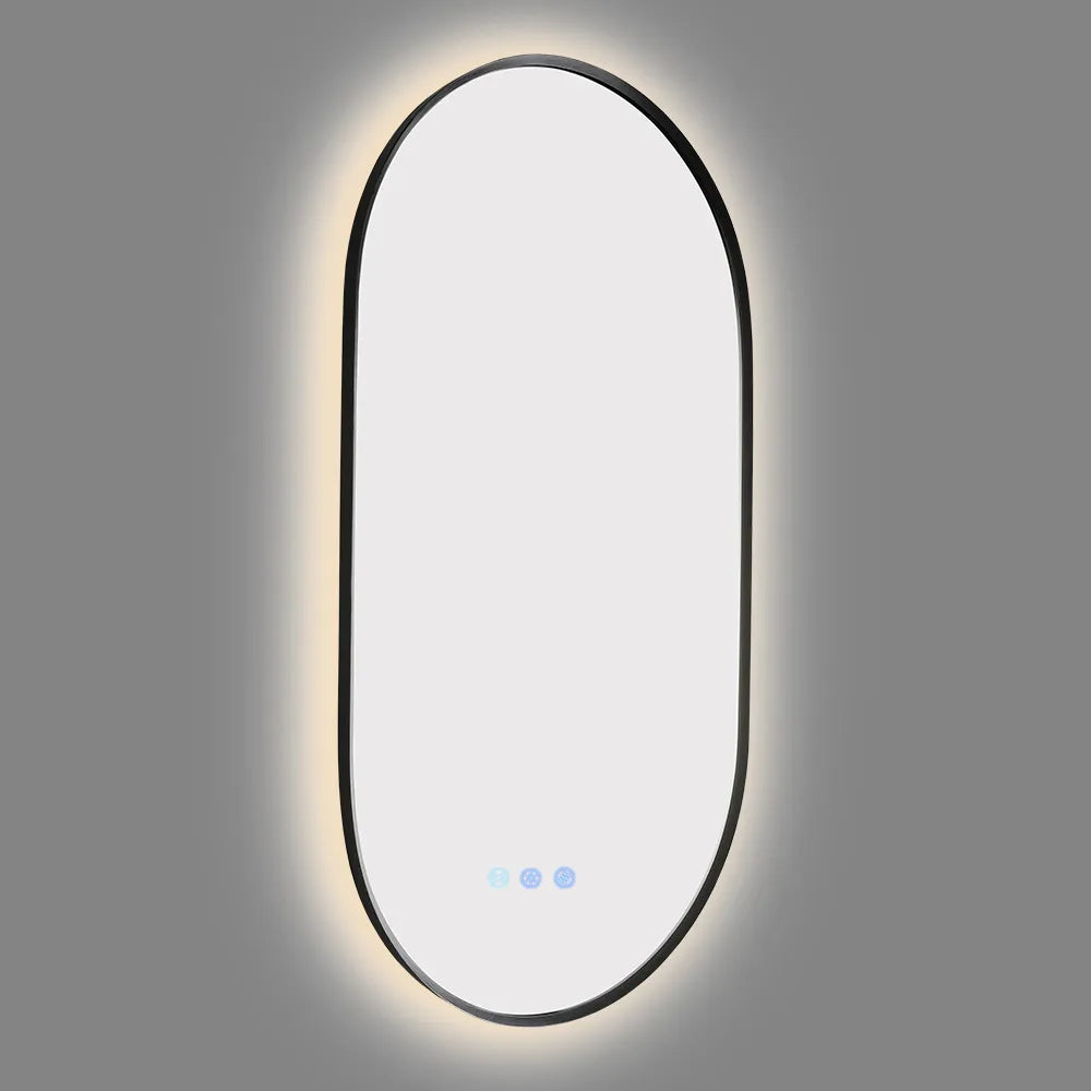 900x500MM GUNMETAL GREY FRAME OVAL BACKLIT LED MIRROR WITH MOTION SENSOR | DEFOGGER | 3 COLOURS LIGHTS