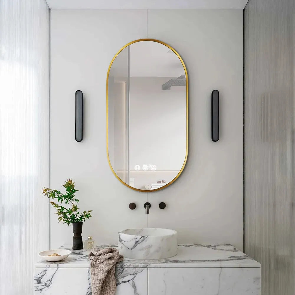 900x500MM BRUSHED BRASS FRAME OVAL BACKLIT LED MIRROR WITH MOTION SENSOR | DEFOGGER | 3 COLOURS LIGHTS