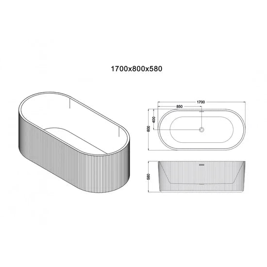 1700X800X580MM ROSE FLUTED V-GROOVE FREESTANDING BATH