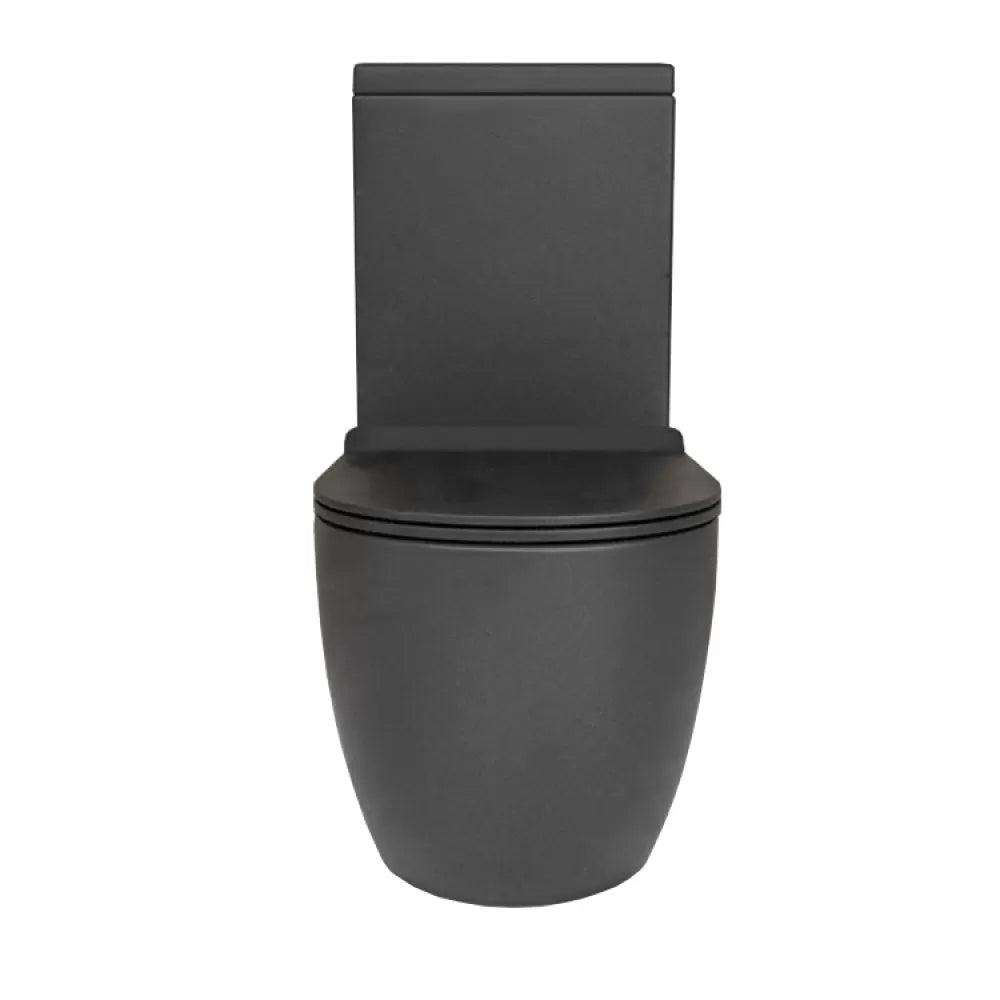 SOHO BLACK CERAMIC RIMLESS BACK TO WALL TOILET SUITE 630x360x830MM